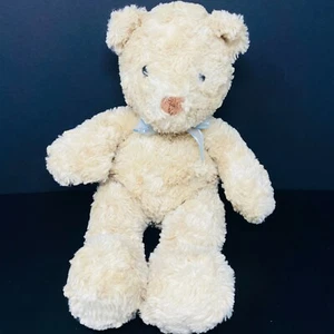 Carters Tan Teddy Bear Plush 15" Stuffed Animal Swirl Fur Shaggy Blue Bow Lovey  - Picture 1 of 6