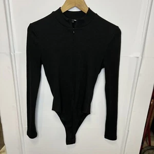 Fashion Nova Black Long Sleeve Zipper Bodysuit Women’s Size Medium - Picture 1 of 8
