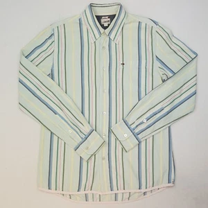 Tommy Hilfiger Vintage Shirt Large / Medium Crazy Funky Blue Slim Fit Striped - Picture 1 of 12