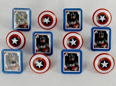 Anillos Escudo Capitán América Marvel, Paquete de 12 Toppers para Cupcakes, Dos Diseños Foto 1 de 4