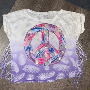 Justice sz 10 peace feather purple burn out shirt w frindge - Picture 1 of 5