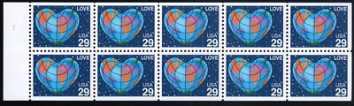 Scott #2536a Love Heart World Map Booklet Pane of 10 Stamps - MNH - Image 1 of 2