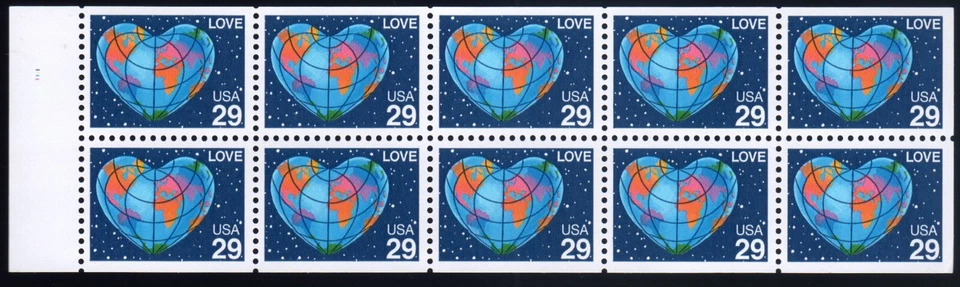 Scott #2536a Love Heart World Map Booklet Pane of 10 Stamps - MNH - Image 1 of 2