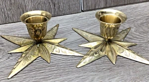 Mid Century Brass Starburst Taper Candle Holders Rare Decor Holiday Elegant - Picture 1 of 9
