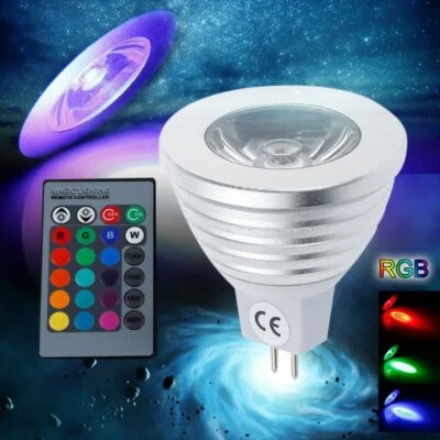 new 16 Color Changing MR16 3W RGB LED Light Bulb Lamp AC/DC 12V +IR Remote Cont - Image 1 of 4
