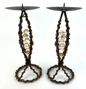 Set of 2 Metal Rustic Antique Finish Votive Candle Holders Beaded 8"H Boho Chic - Picture 1 of 5