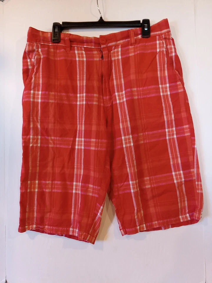 Sean John Bermuda Shorts Mens Size 38 Red Orange Pink Tartan Plaid 100% Cotton - Image 1 of 4