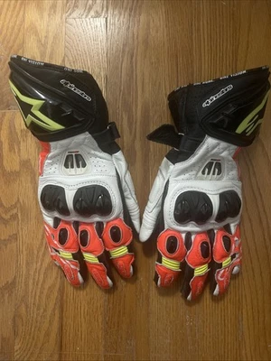 Alpinestars GP PRO R2 Red Fluo Orange Leather Motorcycle Race Gloves - Image 1 of 4