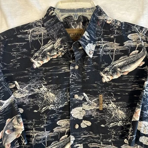 Magellan Sportswear Men’s Short Sleeve Button Up Shirt Fishing Print Mens Size L - Picture 1 of 13