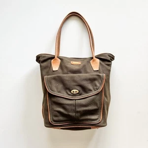 Vintage Rare Eric Javits Brown Tan Tote Canvas Leather Handle Bag - Picture 1 of 19