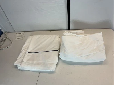 NUEVO Sábana bajera abierta FRETTE 2 PIEZAS QUEEN / Sábana bajera blanca azul tubería Italia Foto 1 de 4