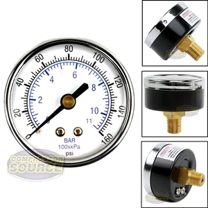 1/4" NPT Air Pressure Gauge 0-160 PSI Rear Back Mount Mount 2" Face 102D-204F - Picture 1 of 6