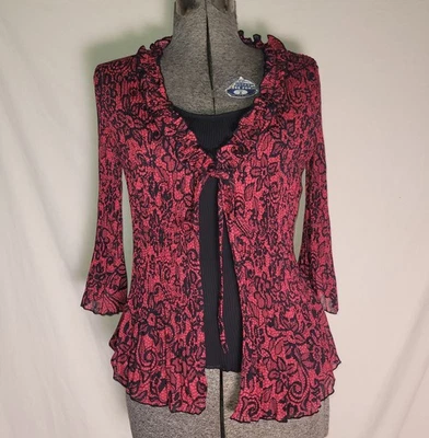 Blusa Top Vintage Años 90 Y2K Roja Negra Volantes Satén Arrugado Tela S/M Gótica  Foto 1 de 4