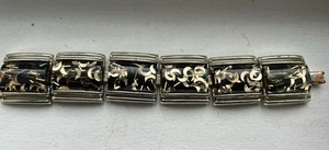 Black Chunky Silver Metal Links Bracelet Gold Moon Flakes Design - Picture 1 of 9