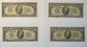 1934A $10 Dollar Bill Federal Reserve Note Circulated • Lot of 4 US Paper Money - Picture 1 of 6