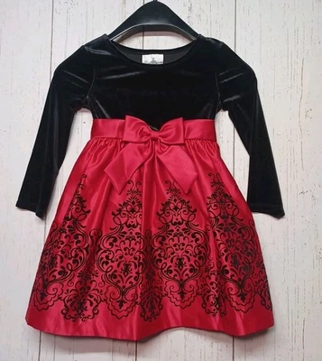 Rare Editions Girls SZ 5 Holiday Christmas Sparkle Red Satin Black Velvet Party - Image 1 of 4