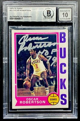 Oscar Robertson Firmado BGS AUTO 10 1974-75 TOPPS #55 Milwaukee Bucks Salón de la fama 79 RARO Foto 1 de 2