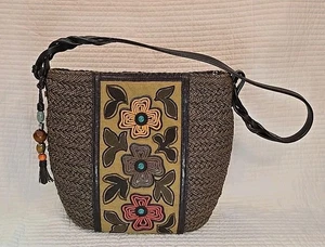 Cartera grande de mimbre tejida Brighton, bordada, ribete de cuero, bolso de hombro,... - Imagen 1 de 10