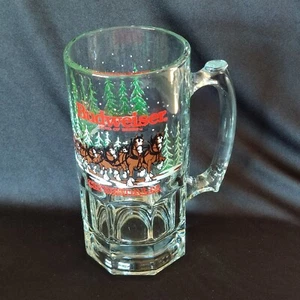 Budweiser Beer Mug Clear Glass Embossed Clydesdale Winter 1989 Libbey Glass - Picture 1 of 6