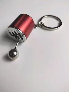 Keychain Keyring Silvertone Red 6 Speed Moveable Gear Shift Shifter Car Hot Rod - Picture 1 of 7