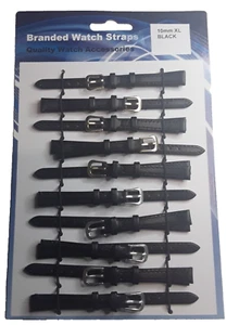 Großhandel Restposten: - 10 extra lang - 10 mm - schwarzes Leder - Uhrenarmbänder. - Bild 1 von 1