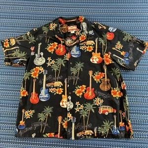 RJC Hawaiian Shirt Womens 2X Blue Floral Cars Guitars Surf Rock Ladies #7052 - Picture 1 of 7