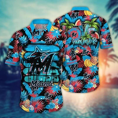 Miami Baseball Team Marlinss Hawaiian Shirt Button Down Unisex Adults S-5XL - Image 1 of 2