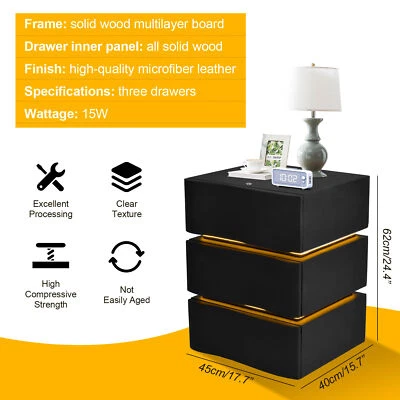 Mesita de noche moderna de cuero macizo con tira de luz LED 2-3 cajones muebles Foto 1 de 4
