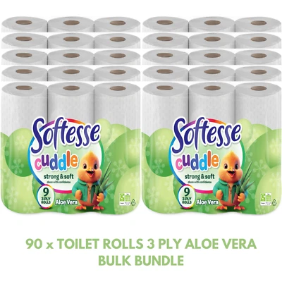 90x Toilet Rolls 3 Ply Quilted Aloe Vera Soft Tissue Bulk Buy Bathroom - Image 1 of 4