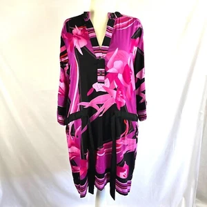 Vestido túnica rosa estampado floral New York & Company Henley XL Resort Cruise Boho - Imagen 1 de 10