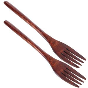 2Pcs Wooden Forks for Cooking Salad Mixing Eco-Friendly Natural Wood Design - Picture 1 of 12