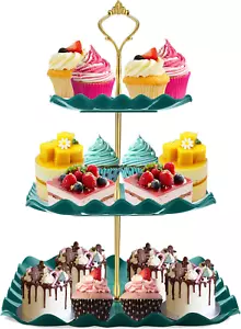 Dessert Cupcake Stand 3 Tier Cup Cake Holder Tower for Tea Green - Picture 1 of 12