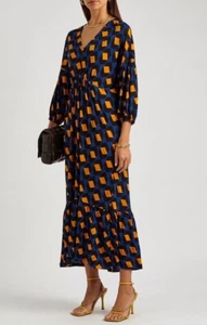 $470 DVF Diane Von Furstenberg  Ebony Printed Stretch-Jersey Midi Dress Large - Picture 1 of 16
