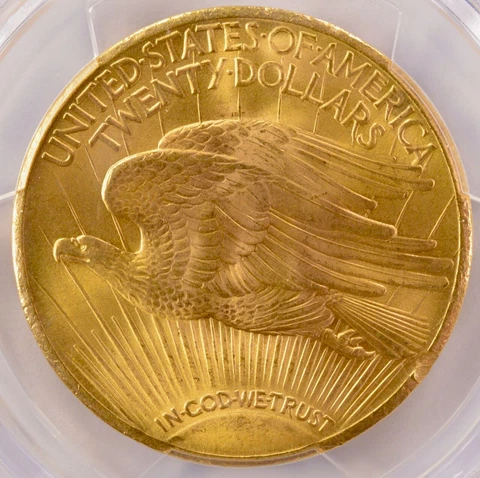 1928 $20 Saint Gaudens Double Eagle Rim Bur Reverse at K-4 PCGS MS64 Cover