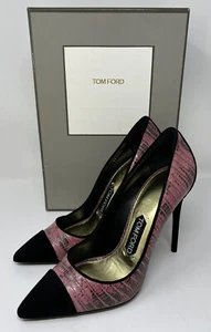 Tom Ford Black /Rose Stiletto Heels Suede Snake Print Size 38 1/2 UNWORN - Picture 1 of 12