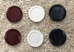 6 Vintage Early Plastic PO DO French Bull Dog Boston Terrier Poker Chips - Picture 1 of 2
