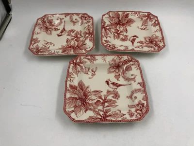 222 Fifth Ceramic 8.5in Square Red & Beige Plate Set For 3 AA02B31014 - Image 1 of 4