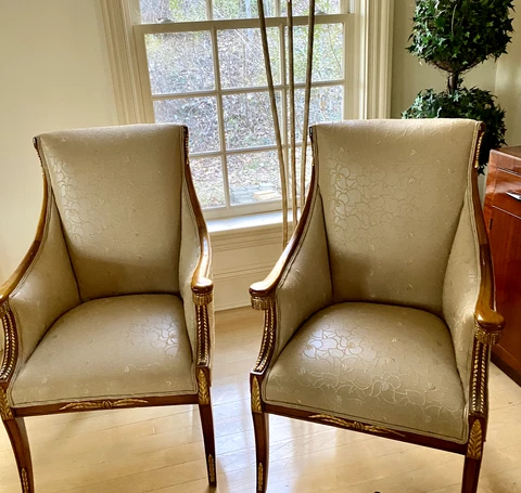 Pair of Leather Embroidered Side Chairs Cover