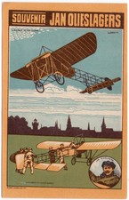 Poster Style Postcard Souvenir Aviator Jan Olieslagers & Biplane Airplane~106095