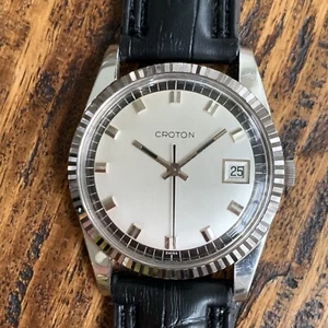 Vintage Croton Fluted Bezel Automatic Stainless Steel Wristwatch - Picture 1 of 10