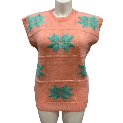 Vintage 80's Touch Tones Block Snowflake Sweater Vest Size 38 NOS With tags - Image 1 of 4