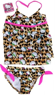HELLO KITTY Niñas TANKINI 2 Piezas Traje de Baño BIKINI Halter Cuello Leopardo 4 5 Años Foto 1 de 4