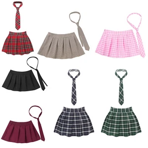 Woman School Uniform Set Plaid Mini Skirts with Tie Fancy Dress Cosplay Costume - Picture 1 of 51