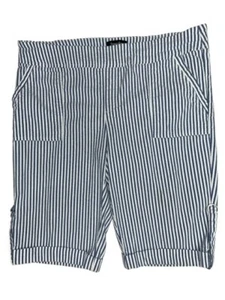Bella Rose Bermuda 3X Shorts Seersucker Popular Blue Striped Comfy Stretch Rayon - Picture 1 of 5