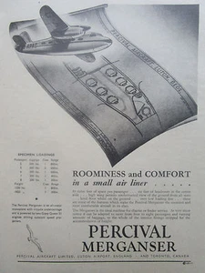 8/1946 PUB PERCIVAL AIRCRAFT LUTON MERGANSER AIR LINER FLUGZEUG ORIGINAL ANZEIGE - Bild 1 von 1