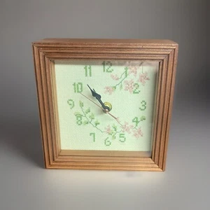 Vintage Cross Stitch Clock 6-1/2” X 6-1/2” - Works, New Movement. - Picture 1 of 7