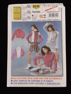BURDA PATTERN - 8249 YOUNG FASHION GIRL TEEN JACKET ZIP FRONT 10-22 PLUS UNCUT - Image 1 of 2