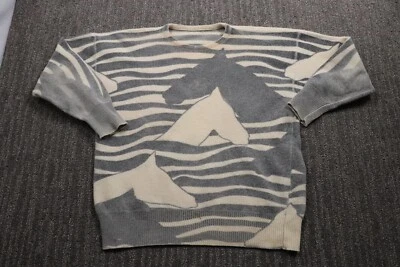 Vintage 80s Mohair Blend Sweater Women's Medium Horses Equestrian DISTRESS - Image 1 of 4