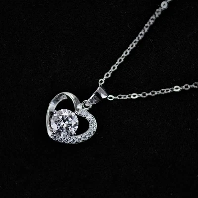 Heart Shape Lab Grown Diamond Pendant Round Cut Designer Pendant for Women's VS - Image 1 of 4