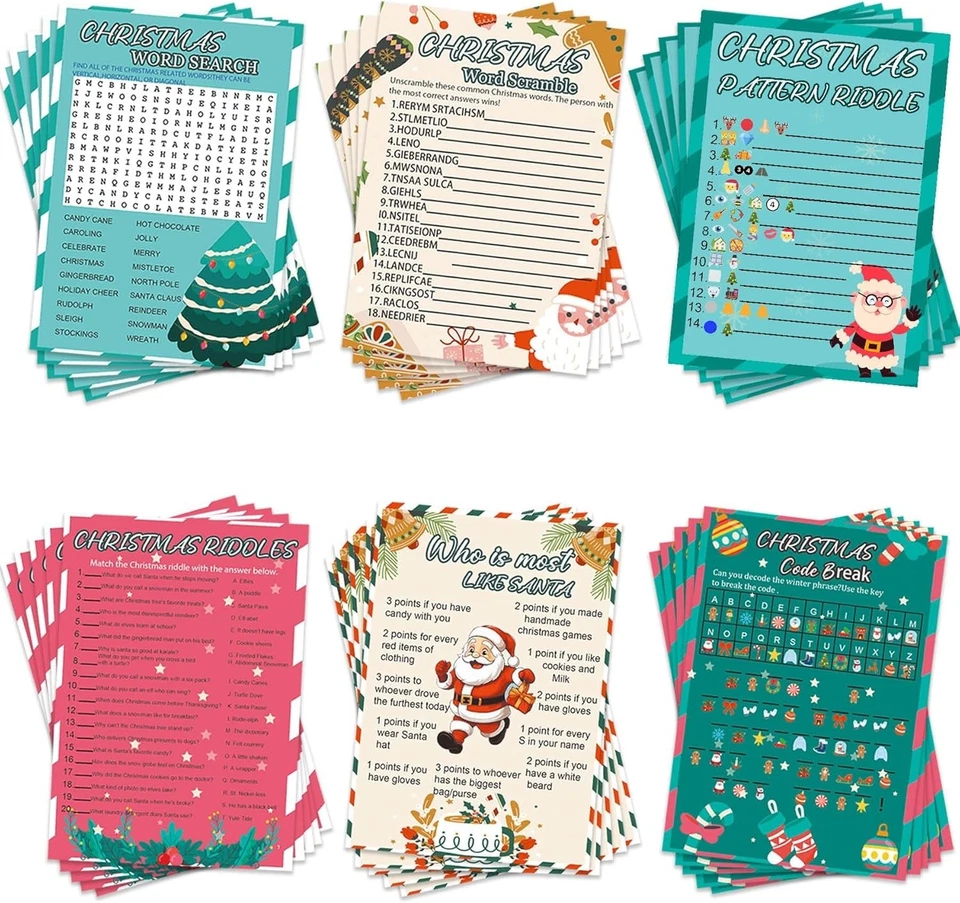 154 Piezas Juegos de Navidad Juegos de Fiesta de Navidad Tarjeta para Familia, Navidad Wor Foto 1 de 4